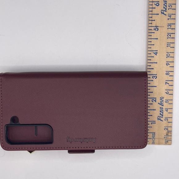 NIB Phone Case Samsung Galaxy S22+ Zipper Wallet Cover Leather Wine Red Color - Picture 7 of 8